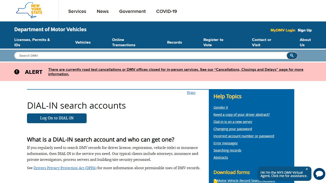 New York DMV | DIAL-IN search accounts